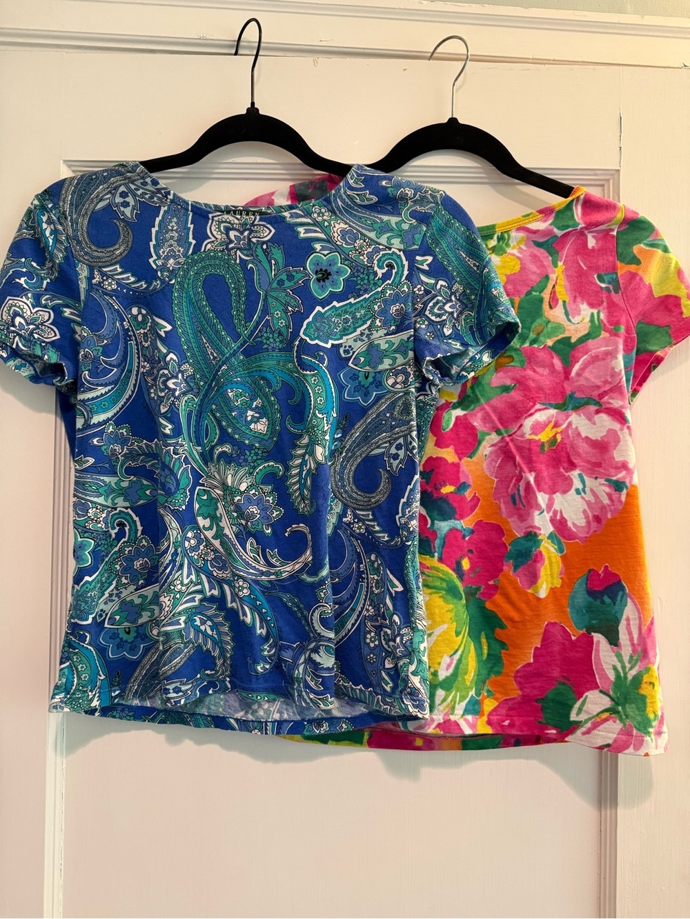 Two Ralph Lauren 100% Cotton Floral Paisley Short Sleeve Tops Size Petite Small